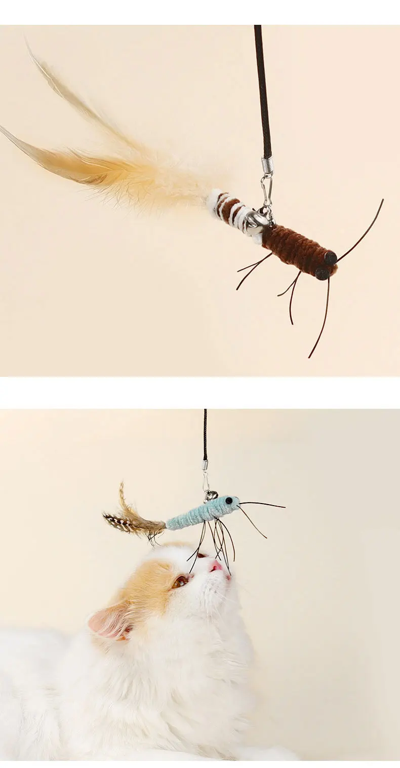 Luxuriöser Katzenstäbchen mit Libellen-Federkopf, handgefertigt, Ersatzspielzeug im Insektenstil, interaktives Spielen, Heimtierbedarf – Detail 12