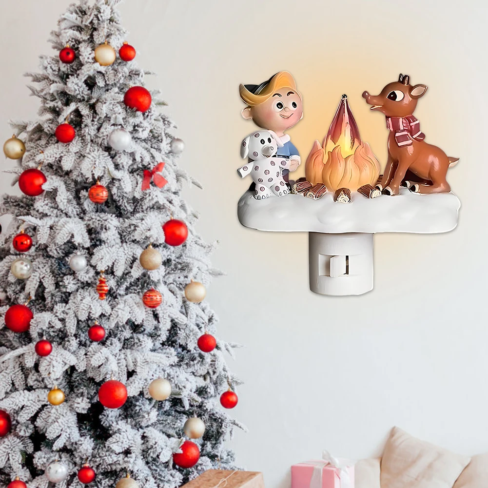 Christmas Ghost Campfire Flickering Nightlight Cartoon Campfire Lamp Funny Bonfire Night Light for Hallway Stairs Halloween Gift