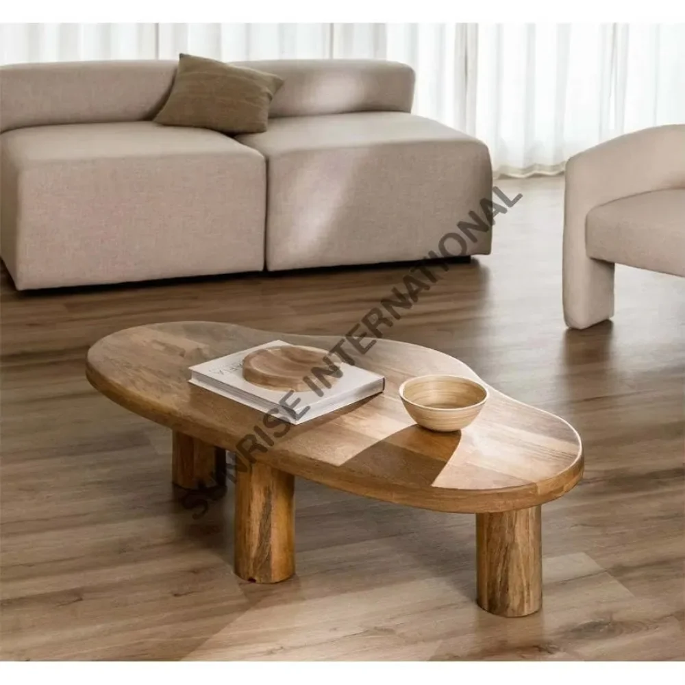 Modern Style Mango Wood Coffee Center Table with Curved Pattern for Living Room Furniture Use At Home