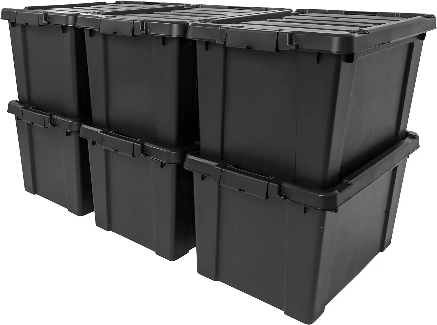 Lockable Storage Totes with Lids,6Pack-Black, Large Garage Organizing Bins Moving Tubs, Rugged Sturdy Equipment Utility Tool Box