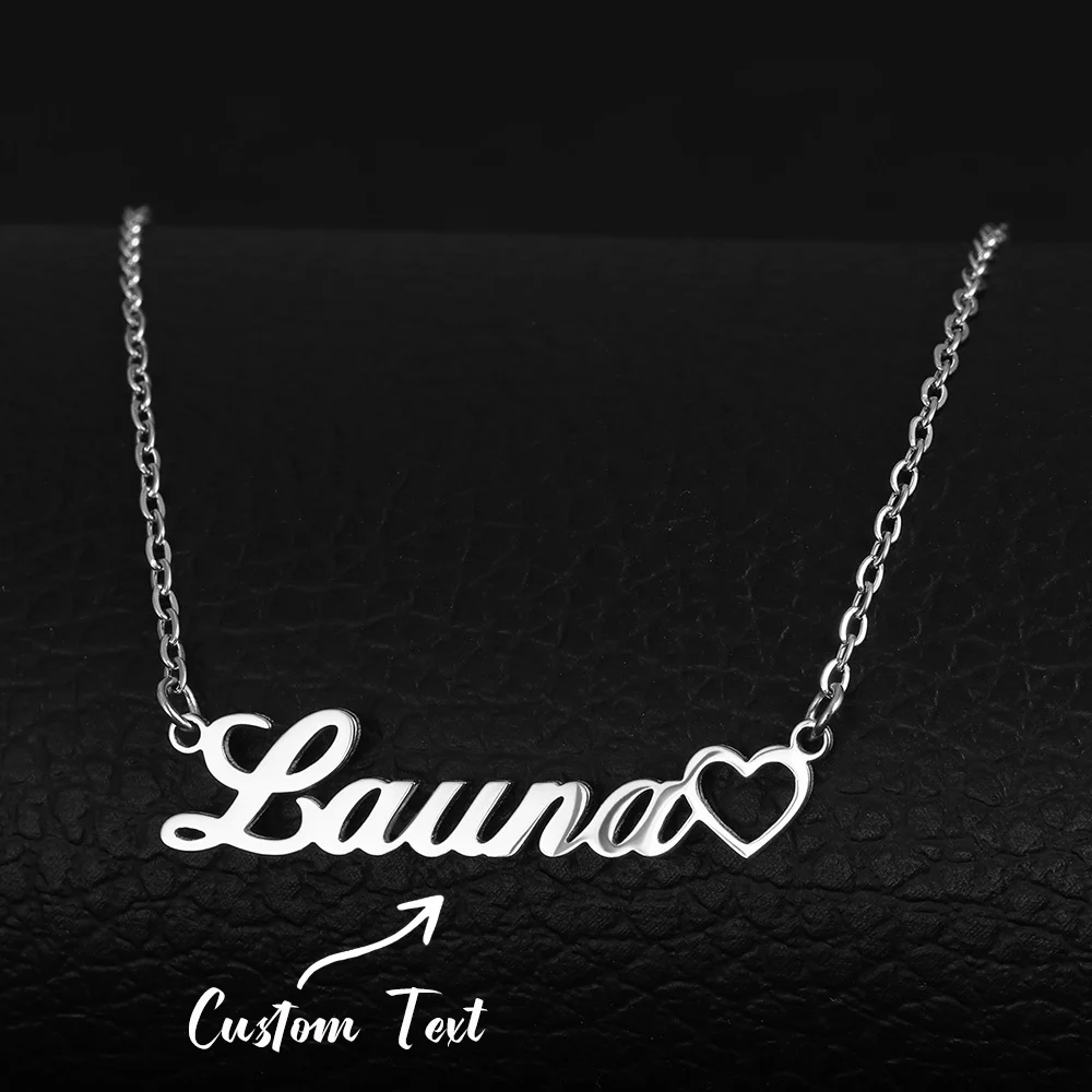 Collier personnalisé avec nom en acier inoxydable, plaque nominative en forme de cœur creux, bijoux élégants pour femmes, cadeau d'anniversaire