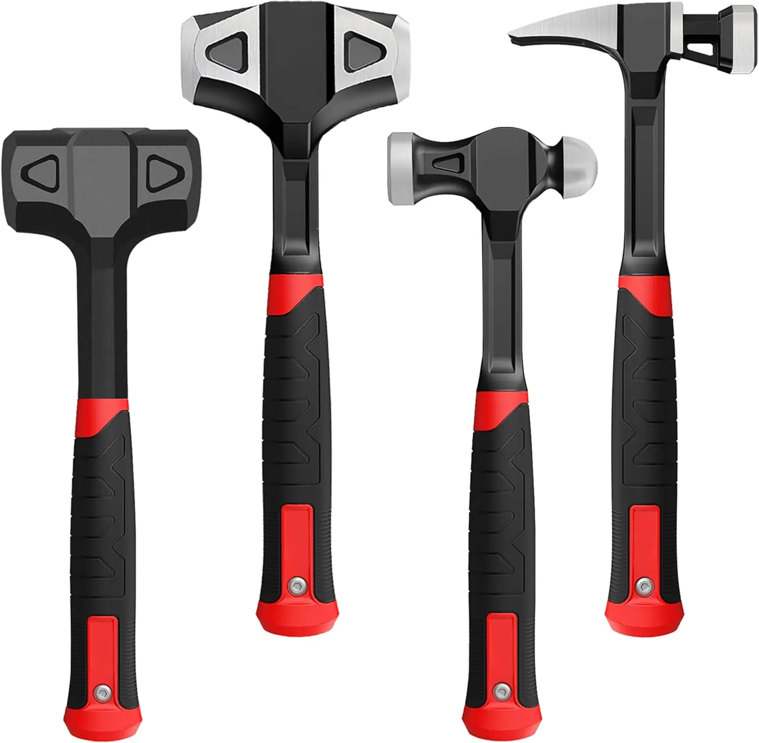

4-Piece Hammer Set: 2LB Dead Blow, 24oz Ball Peen, 20oz Claw, 3LB Sledge - Carbon Steel Forged, Ergonomic Grips