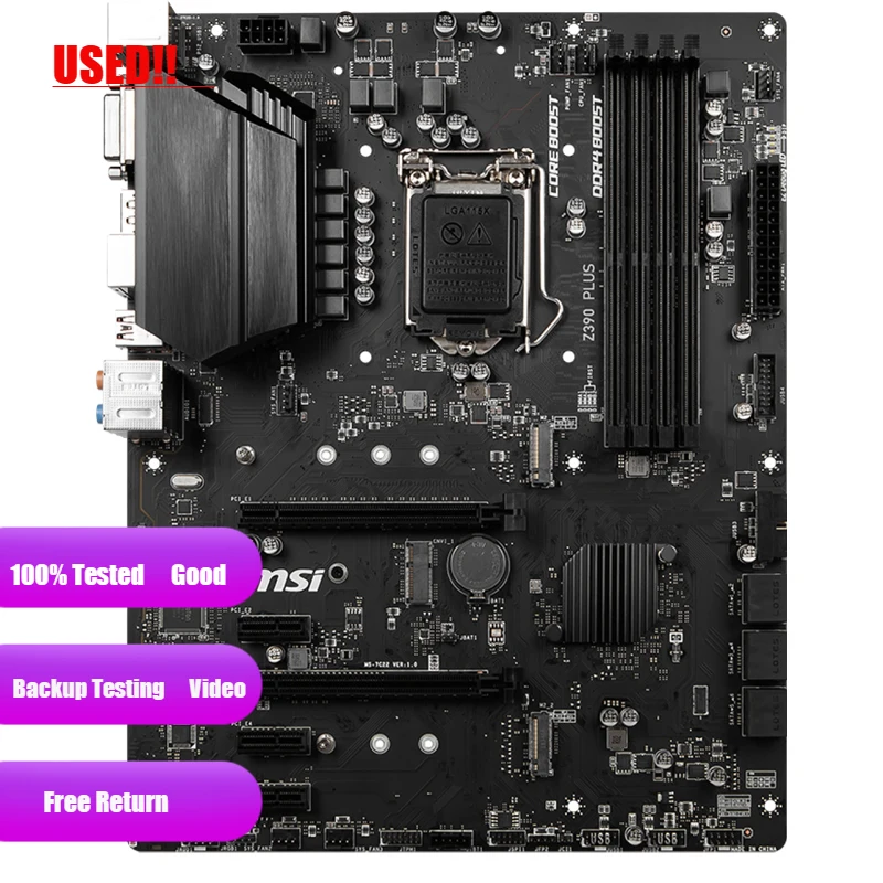 Used MSI Z390 PLUS LGA 1151 With Intel Z390 Desktop Gaming PC Motherboard DDR4 128GB PCI-E 3.0 2×M.2 HDMI USB3.1