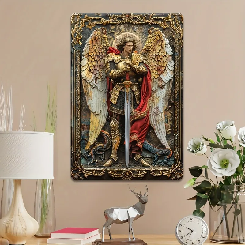 Vintage Archangel Michael Aluminum Sign, Retro Wall Art for Home, Office, Cafe & Garden Decor, Decorative Wall Poster