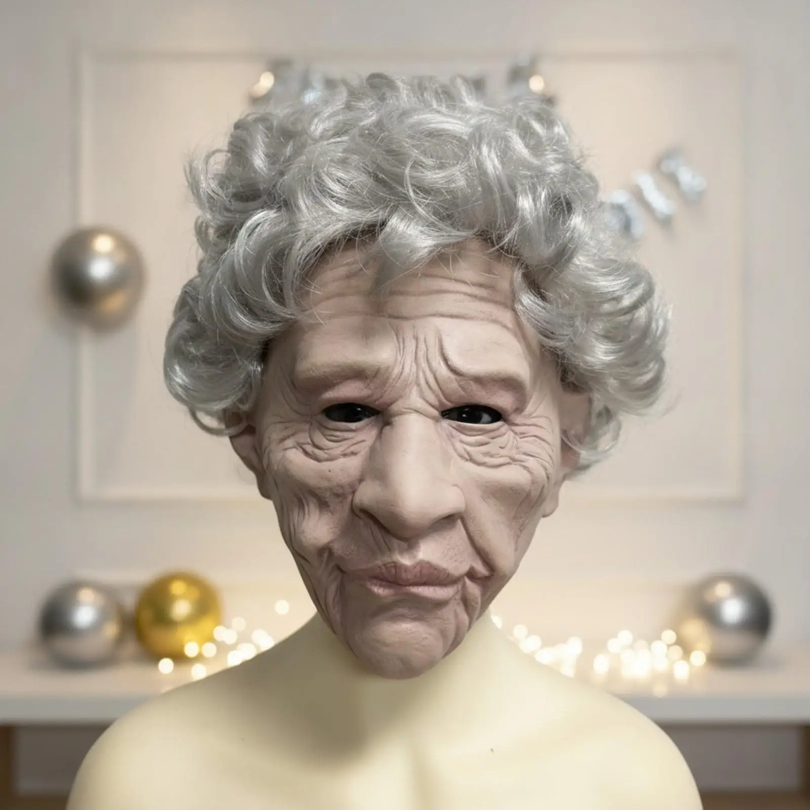 Realistic Scary Old Woman Mask Latex Halloween Elderly Lady Face Cover with Wig for Costume Party Performance - view 4