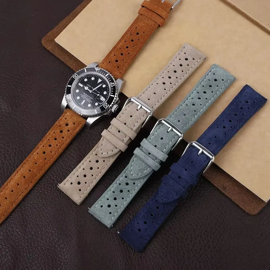 18mm 19mm 20mm Vintage Suede Watch Strap 22mm 24mm Porous Ventilating Watch Band Replacement Strap for Men Watch Accessories