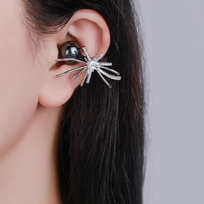 96BA Open-Ear-Schmuckclips mit achtbeiniger Form, silberfarbenem Metall und klarem Stein, Paar für FreeClip 1 und FreeClip – Detail 5
