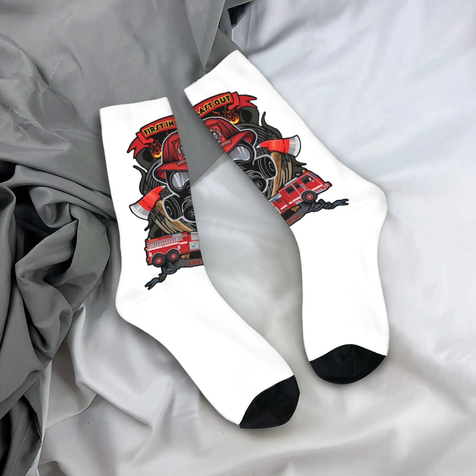 

Custom Vintage Fire Rescue Fireman Skull Firefighter Dress Socks Men's Women's Warm Fashion Novelty Crew Socks