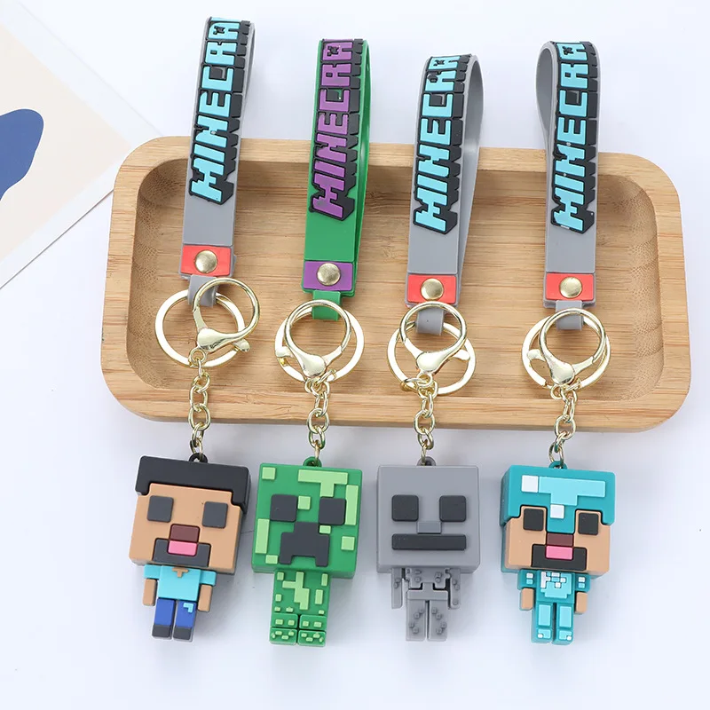 Game Minecraft Figure Model Toys Pixel Keychain My World Cartoon Creeper Doll Silicone Pendant Keyring Car Backpack Key Gifts