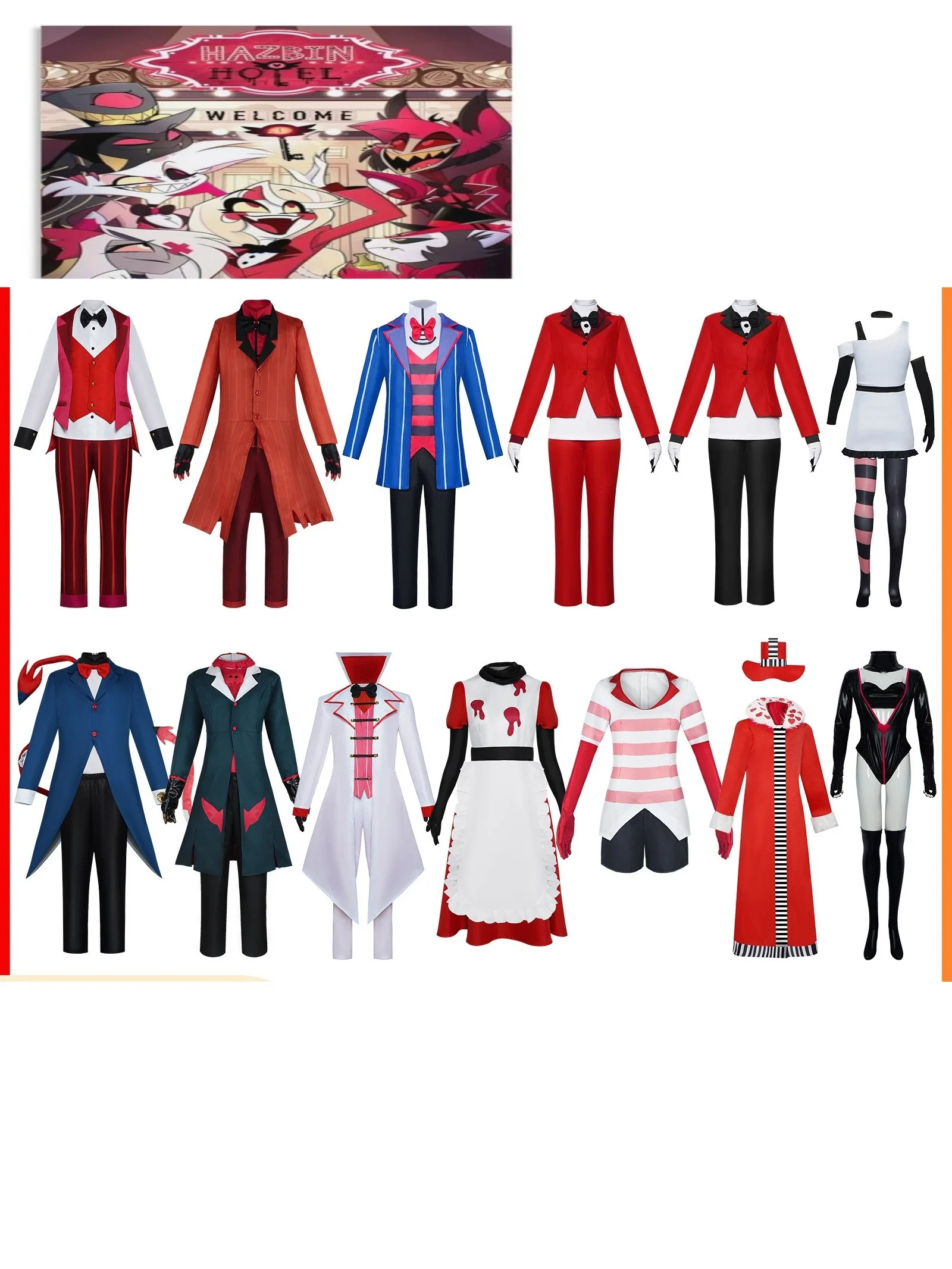 

Helluva Boss Blitzo Cosplay Costume Party Uniform Suit with Tail HAPPY Hotel Halloween ALASTOR Blitzo Role Play Costume and Wig