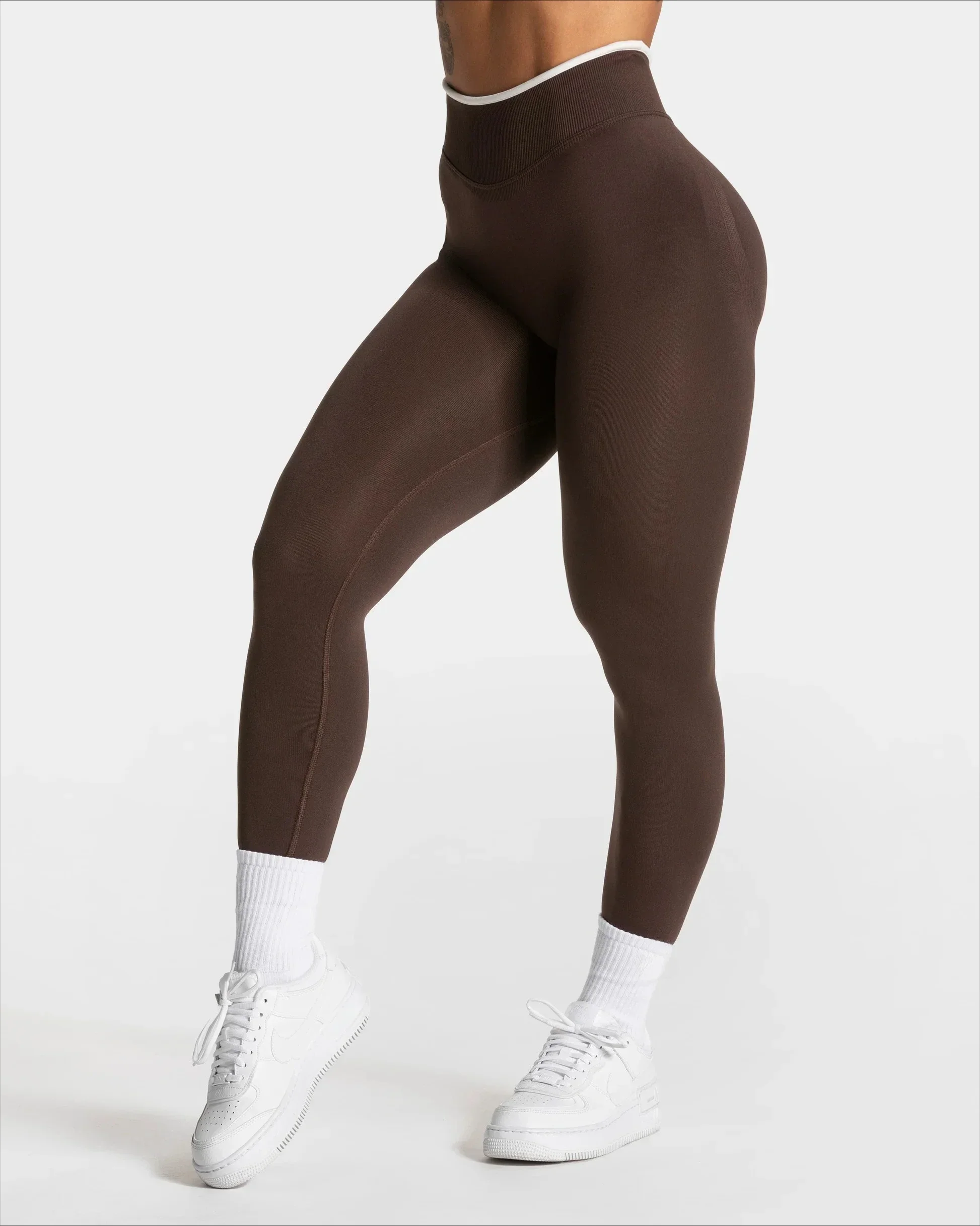 Nahtlose Sport-Leggings für Damen, weißer Rand, Taille, eng, hohe Taille, Hüftheben, Yoga-Hose, Fitnessstudio, Lauftraining, einfarbige Hose – Detail 10