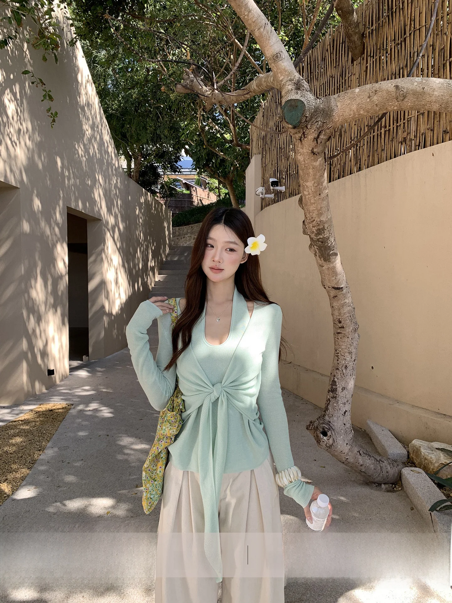 

Slim Fit een Knitwear Women's Spring Faion Korean Sle Top Layered Design Comfortable Breathable Long Sve U-Ne Sweater