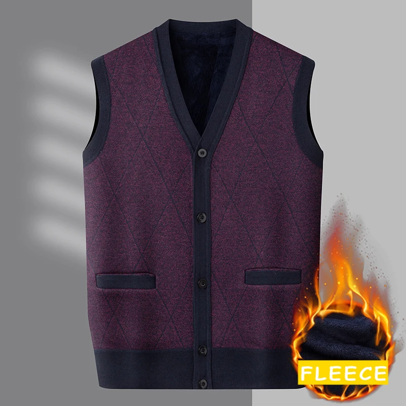

Mens Fleece Slim Fit Knit Vests Men V-Neck Knitted Waistcoat Mens Geometric Sleeveless Cardigan