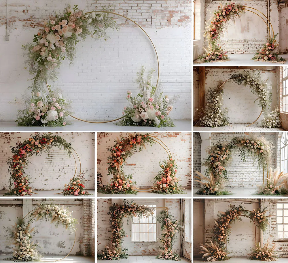 Mehofond Photography Background Boho Floral Ring Brick Wall Adult Birthday Wedding Maternity Portrait Decor Backdrop Photo Studi