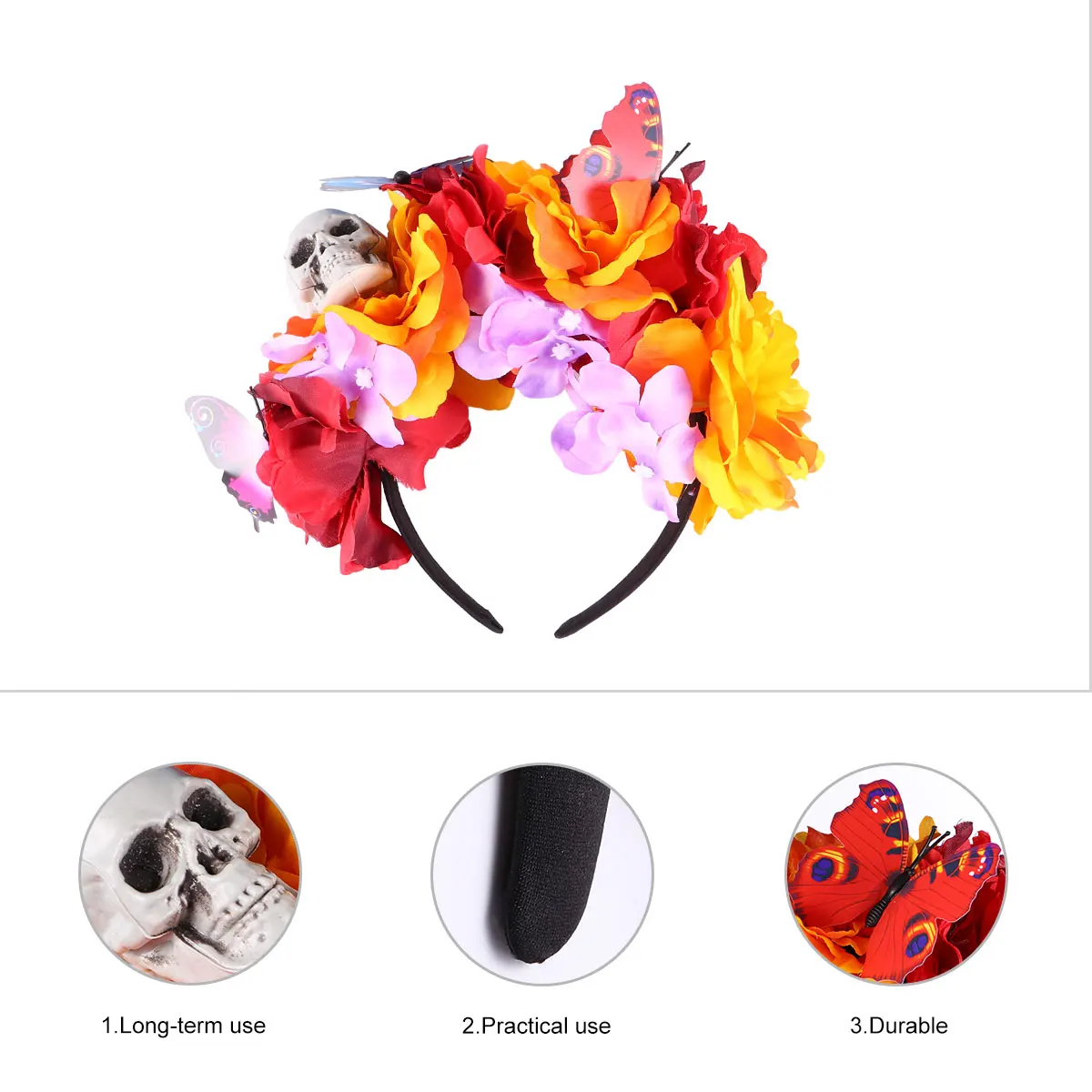 

Lightweight Skull Headband Floral Design Hair Accessory Cosplay Headpiece Halloween Costume Props