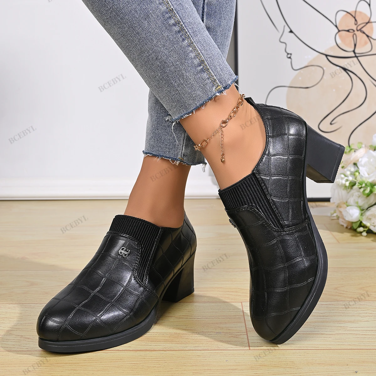 

Весенне-осенние новые элегантные повседневные туфли с круглым носком для женщин: модные, хит продаж, сексуальные, удобные для работы, на толстом каблуке, высокие каблуки