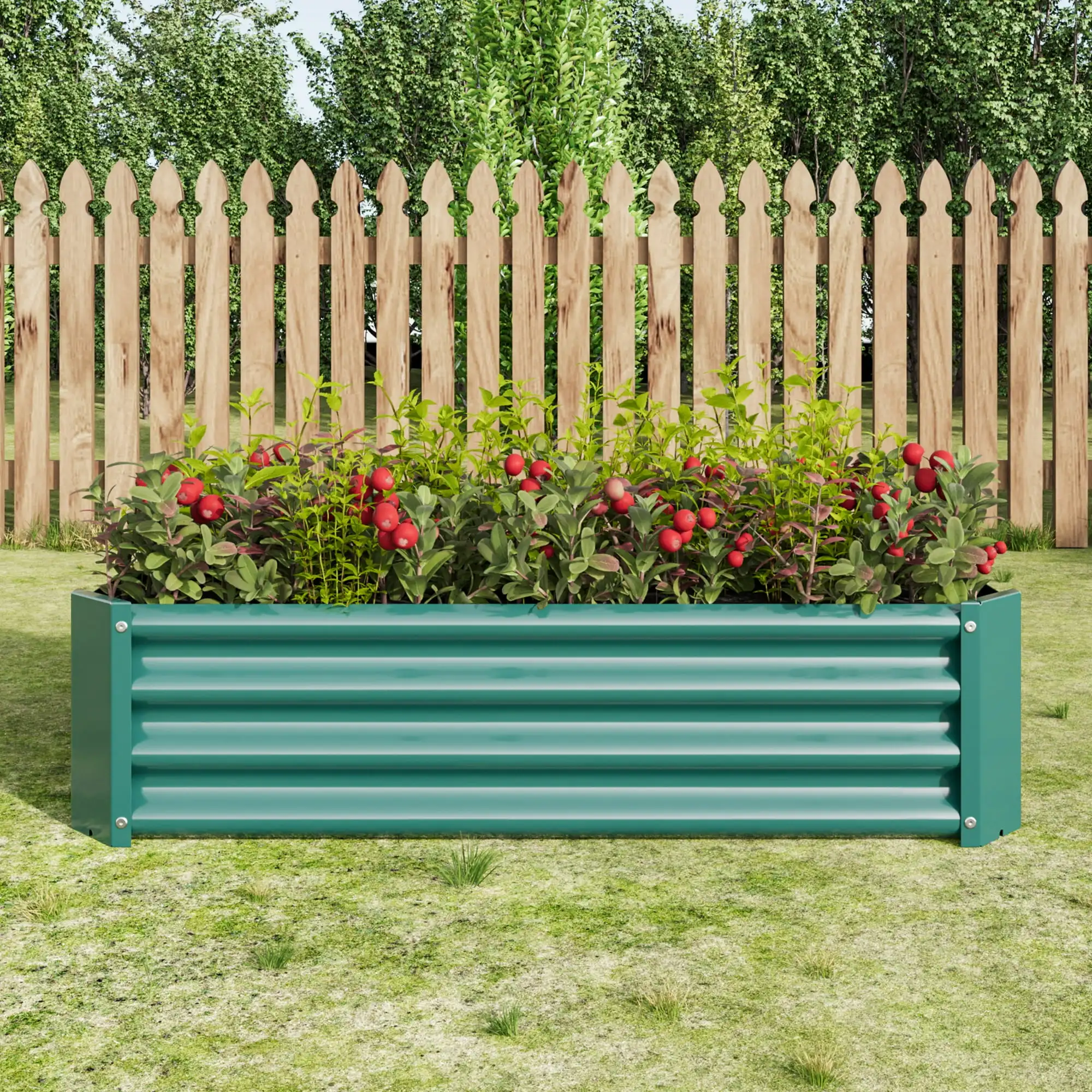 

Elio Outdoor Metal 4×2×x1ft Raised Garden Bed, 4FT Planter Box, Rust-Resistant, Open Bottom,Green