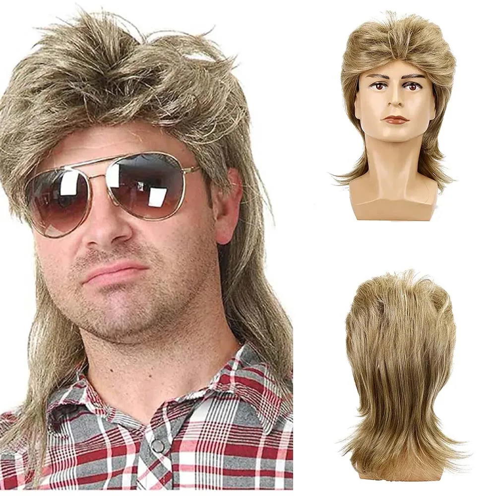 

Long Curly Synthetic Wigs Blonde Wig for Men Cosplay Wigs Male Curly Black White Fake Hair Fluffy Nightclub Bar Wig