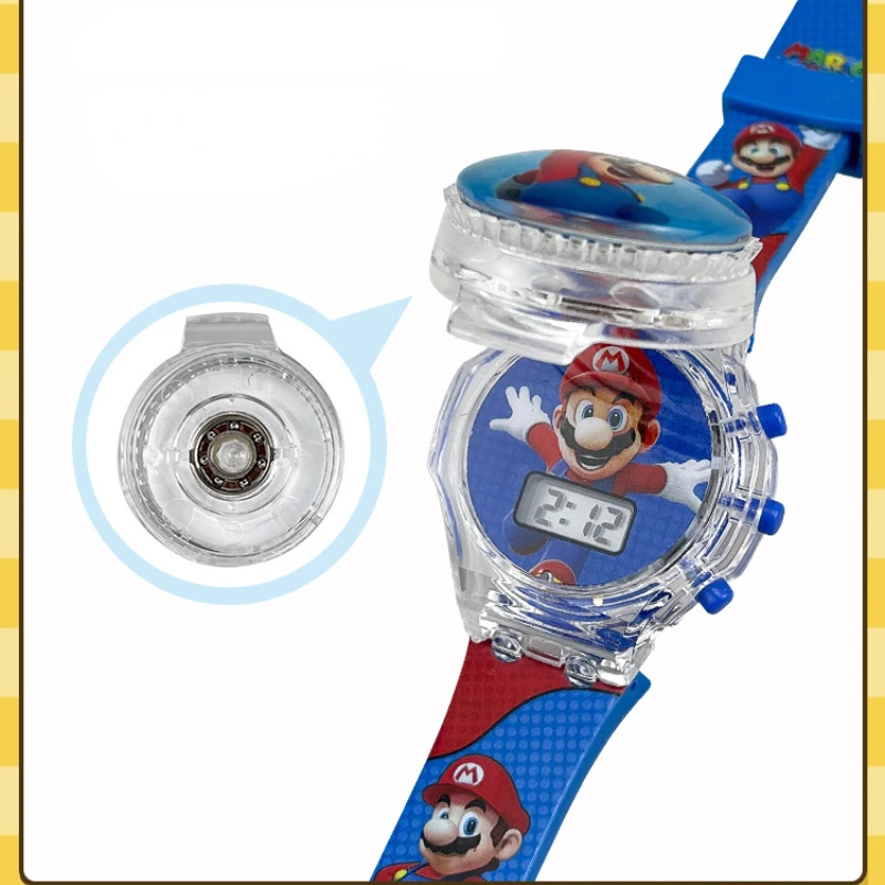 Super Mario Bros Children Watches Anime Luminous Music Electronic Watch Cartoon Cute School Bag Pendant Birthday Christmas Gifts