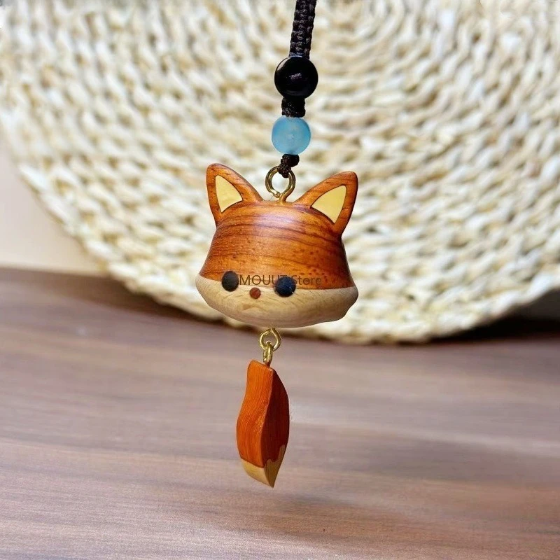 قلادة ثعلب صغير لطيفة منحوتة يدويًا من خشب الورد، إسقاط إكسسوارات شفاء متعددة الاستخدامات، هدية أفضل صديق