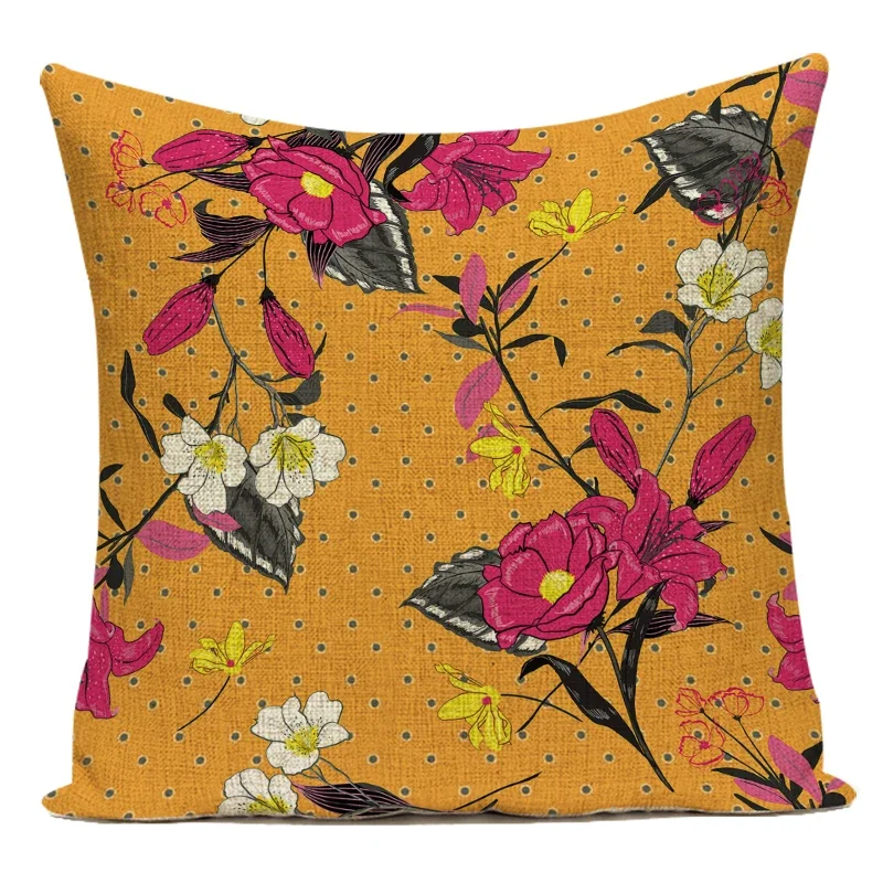 Vintage Home Decor Cushion Cover Floral Plants Pattern Throw Pillow Case Floral Home Office Sofa Seat Chair Cushions Covers