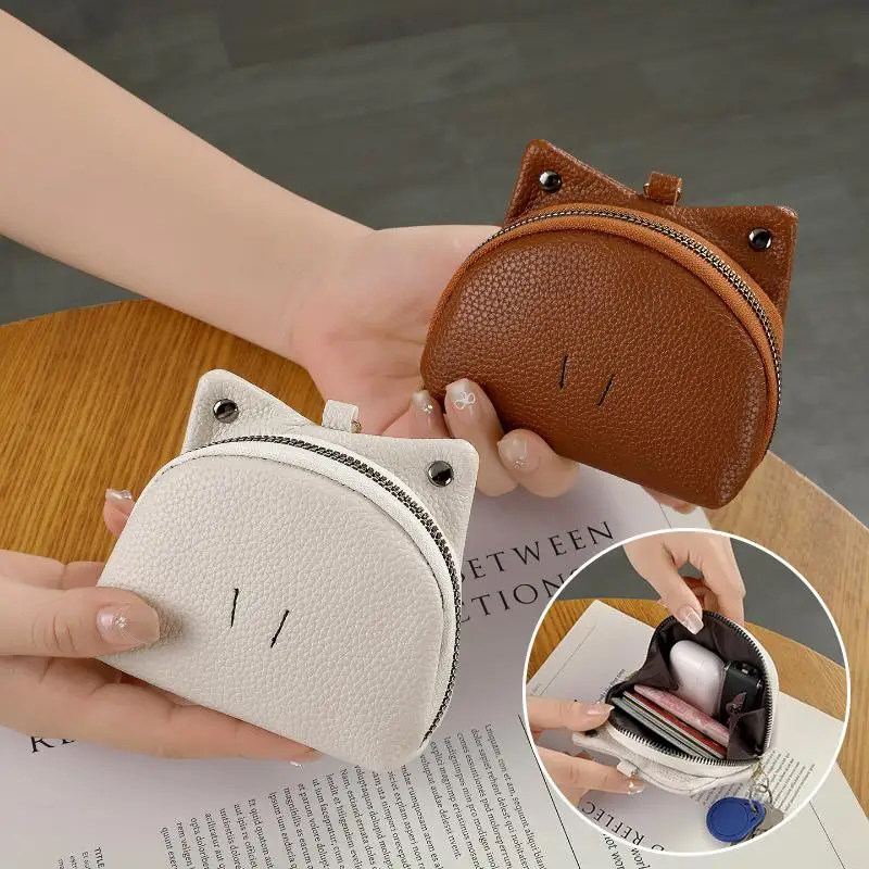 Mini PU Leather Coin Purse Cute Cat Ear Design Durable Zipper For Daily Use Store Coins Lipstick Small Accessories