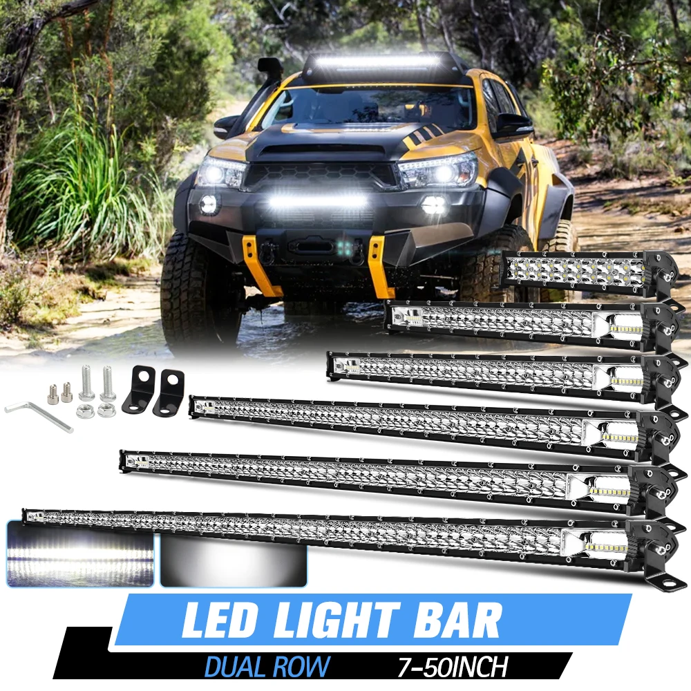 HL 14“20”26“12D Slim LED Light Bar Double Row 60W 120W 180W 4x4 Led Bar For Car Lada Tractors SUV ATV Off Road LED Work Light