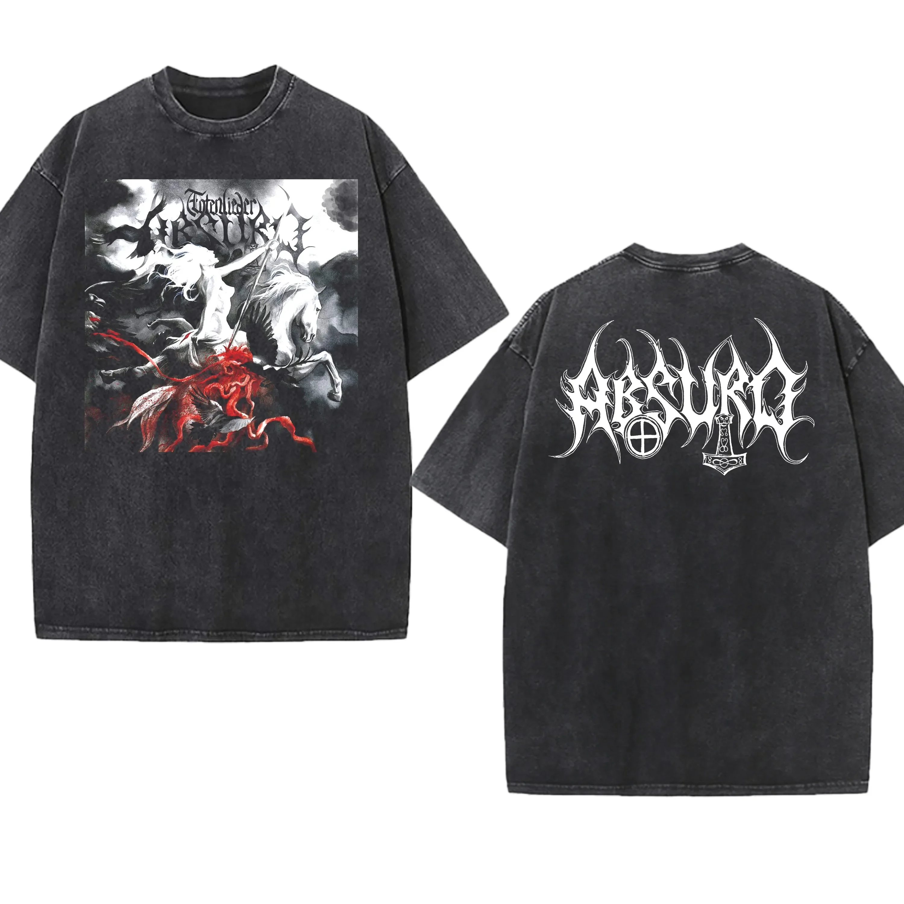 

Футболка Absurd Washed с металлическим ремешком, готический подарок, мужская одежда, винтажная футболка в стиле хип-хоп с графикой, уличная футболка с коротким рукавом