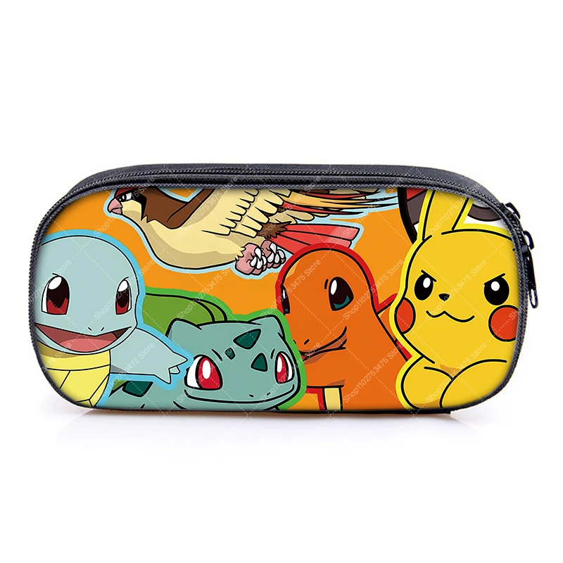 Estojo de Canetas com Estampa de Desenhos Animados para Meninos e Meninas, Material Escolar, Anime Pikachu Charmander, Bolsa de Lápis Fofa, Estojo de Armazenamento Kawaii, Presentes