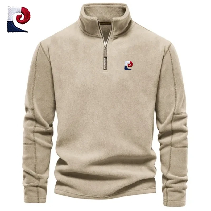 Embroidered CAMEL Thickened Warm Woolen Sweater for Autumn and Winter Men\'s Sportswear, Zippered Collar Pullover, Windproof Jack