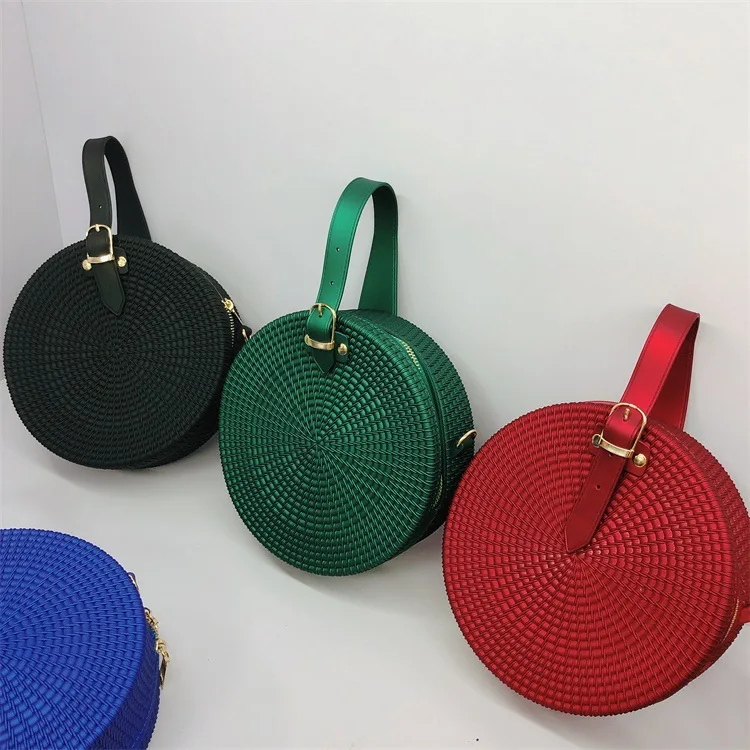 Round Jelly fashion Bag 2024 new famous style braided frosted pvc single shoulder handbag shopping bolsas para mujeres handbags