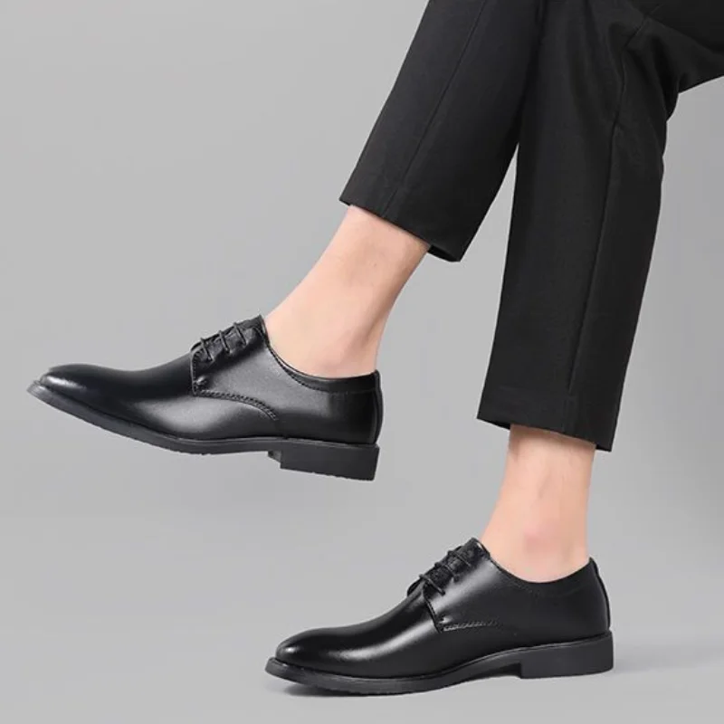 Black Men's Formal Shoes Business Leather Casual Footwear Clothing Elegant and Classic New Social Shoe Male Suit Cheap Clearance