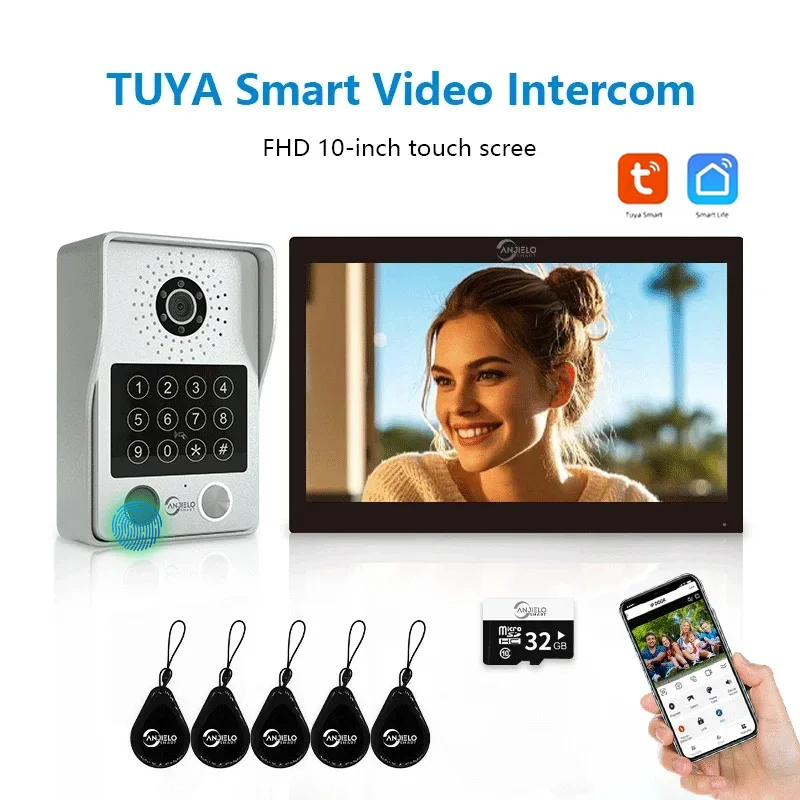 1080P Tuya Smart Fingerprint 5-in-1 Unlock Videophone Video Intercom Video Doorbell Camera with Motion Detector