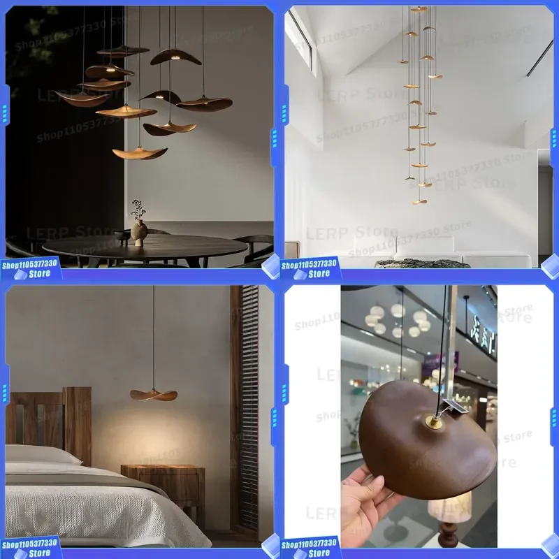 Retro Japanese Style Wooden Chandelier Creative Log Pendant Light for Tea Room Restaurant Silent Design New Chinese Decor