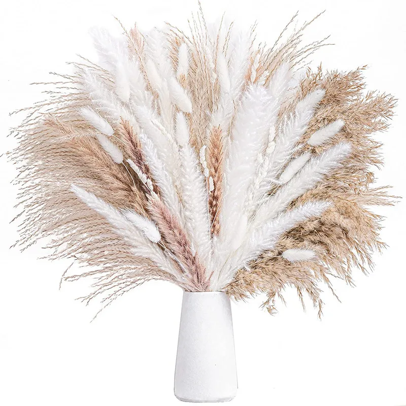 

92pcs Natural Dry Pampas Grass Bouquet Boho Home Decorate Bouquet Artificial Wedding Flower Arrangement Party Decor Living Room