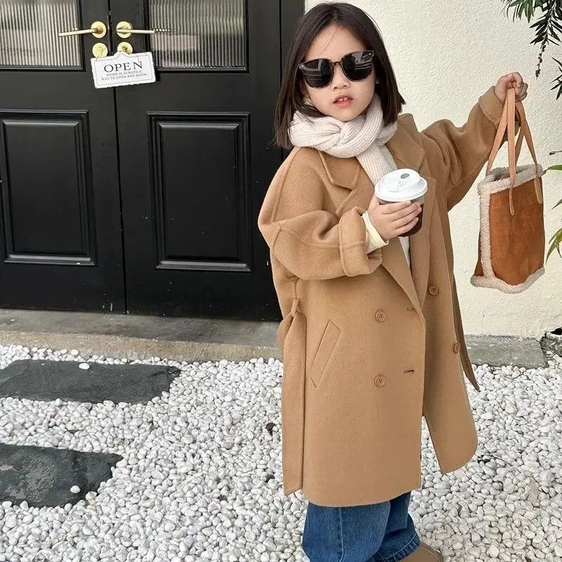 2025 New Arrival Thickened Plush Wool Mid-Long Coat for Toddler Girls Baby Kids Warm Soft Cozy Autumn Winter Casual Outerwear