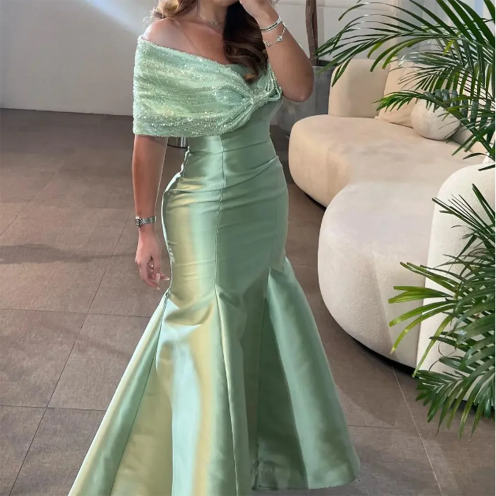 

Exquisite Green Evening Party Dresses Shiny Off the Shoulder Strapless Floor Length Trumpet Elegant Party Women Prom Gowns