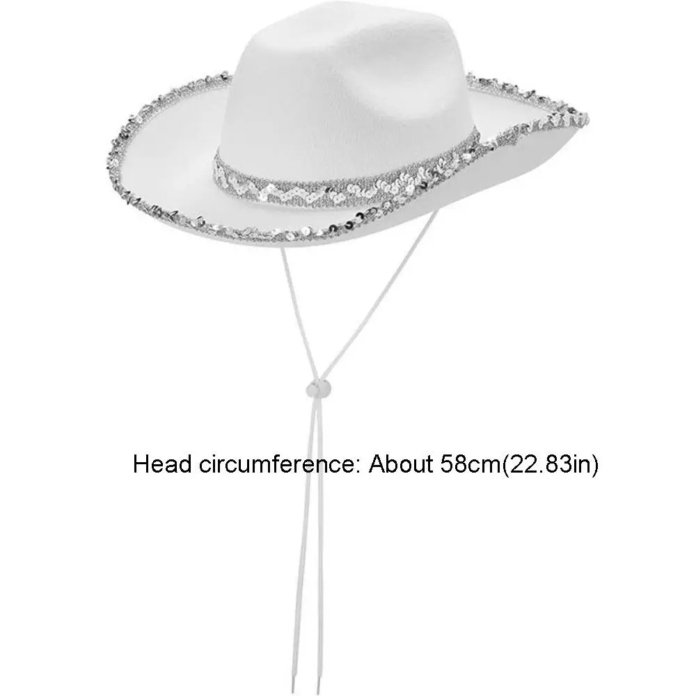 Fashion Solid Color Western Cowboy Hat Wide Brim Furry Trim Sequin Cowgirl Hat Ethnic Style Sunscreen Jazz Hat Travel 6