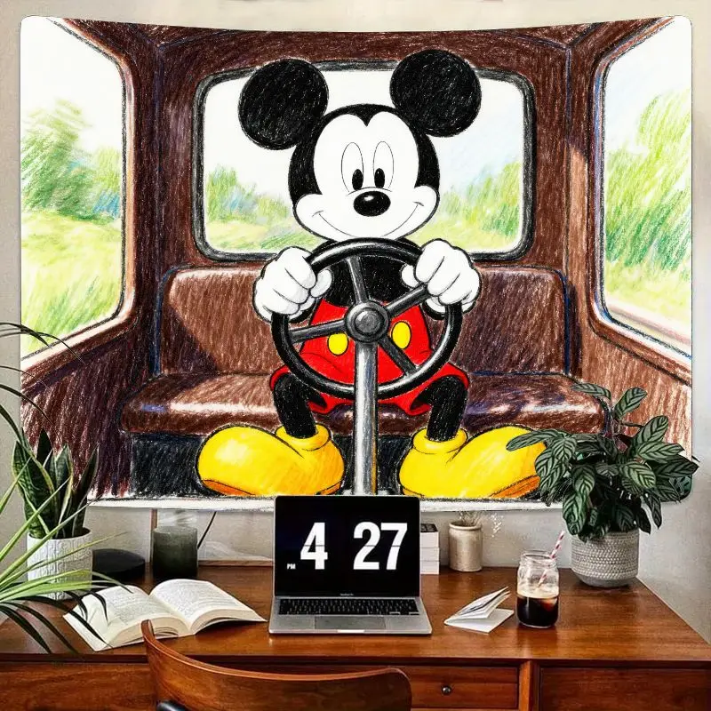 

1 шт., гобелен с Микки Маусом для вождения автомобиля, мультяшный настенный художественный полиэстер, домашний декор для детской комнаты, спальни, гостиной, подарок для Fa