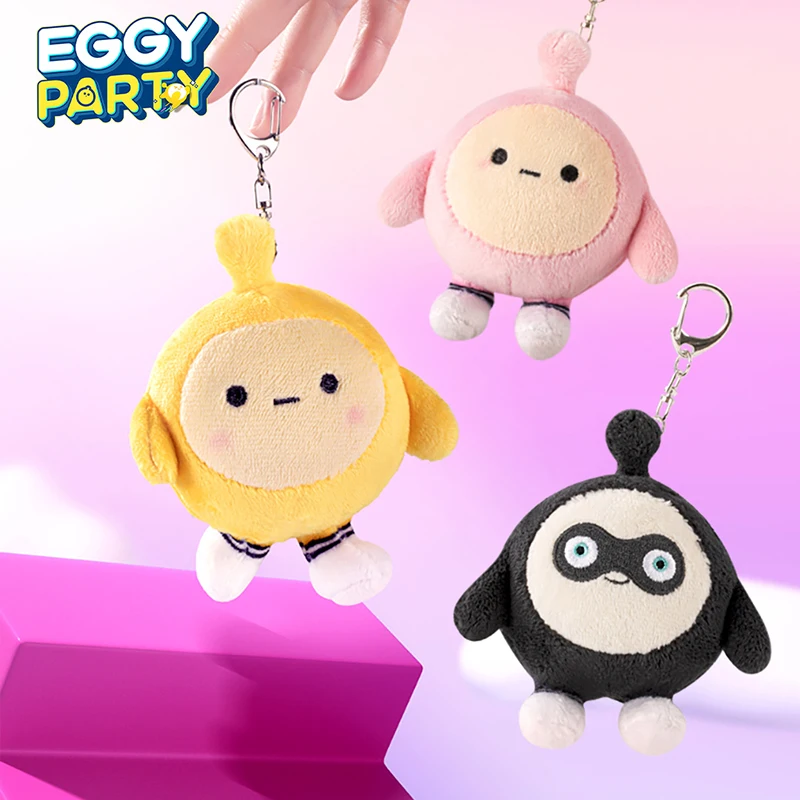 Eggy Party-plushie พวงกุญแจตุ๊กตาจี้ของเล่นพกพาสะดวกน่ารักจี้พวงกุญแจโลหะแท้