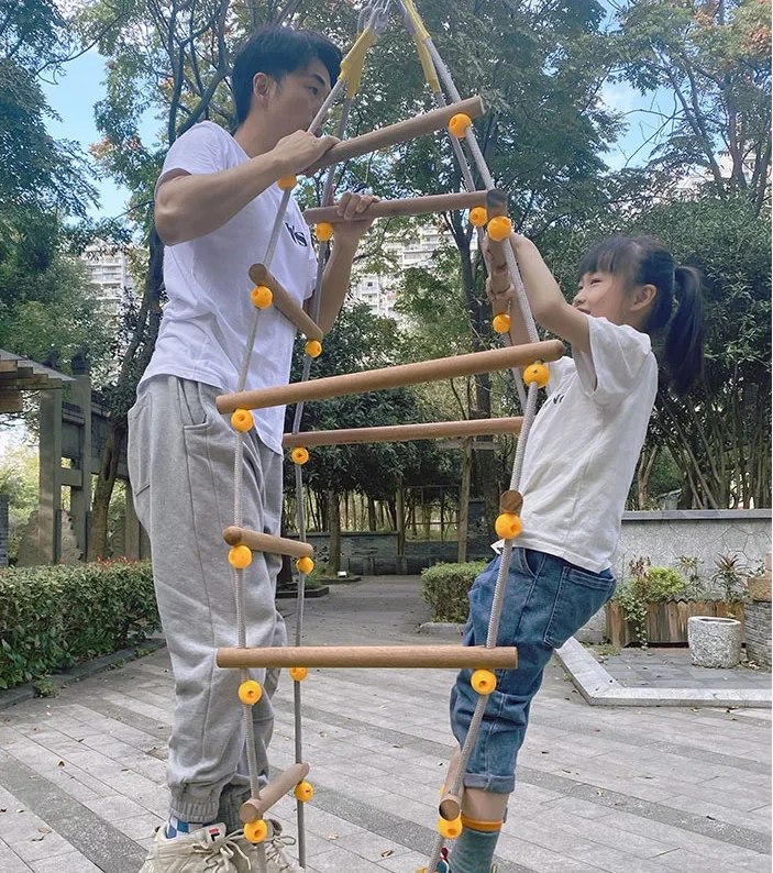 Children's Ladder Kindergarten Outdoor Early Education Climbing Wooden Ladder Sensory Training Equipment Suspension Fitness