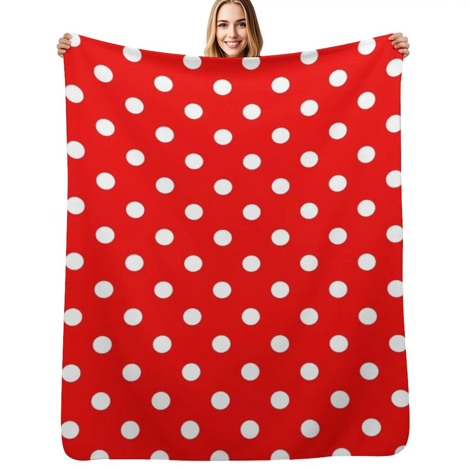 

White Polka Dots on Red Throw Blanket Decorative Sofa Sofa Quilt Blankets