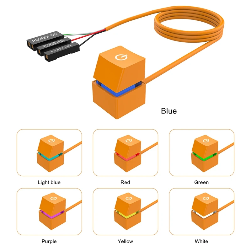 Yellow Desktop Switch With Colorful LED Lights PC Motherboard External Start Power On/Off Button For Home Office