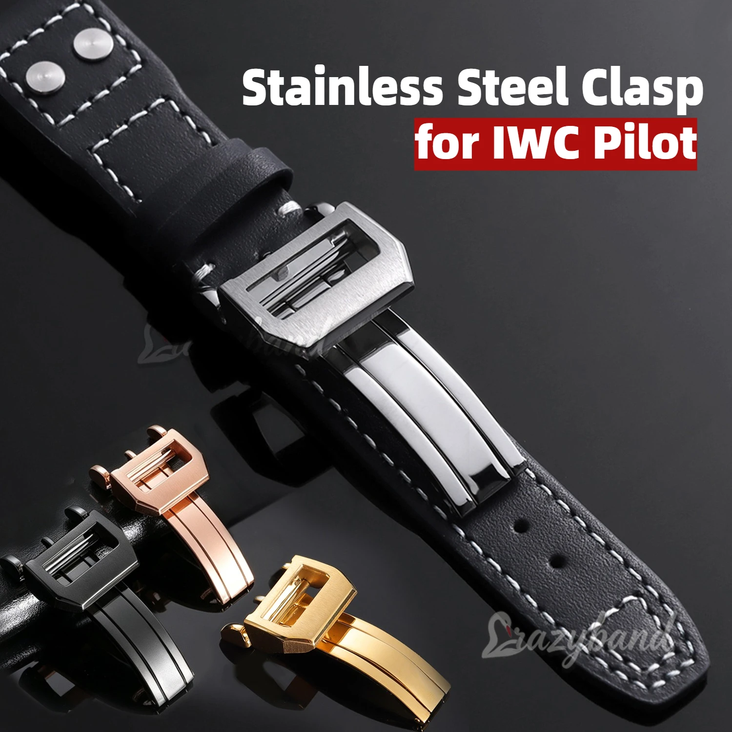 18mm Edelstahl-Faltschließe für IWC Pilot Mark Portuguese Portofino für Gummi- und Lederarmbänder Zubehör