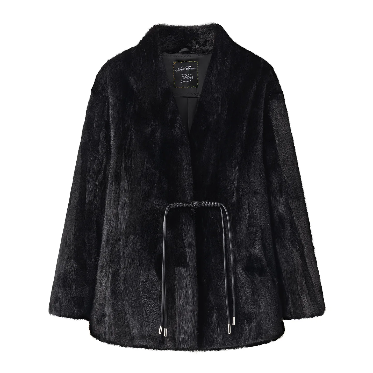 الشتاء نمط جديد الشابات مبطن معطف فرو المنك مع زر الربط منتصف طول تخفيف نمط جلد المنك الحقيقي