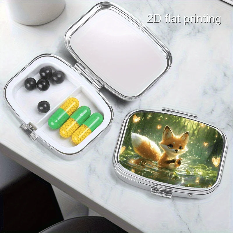 Fox 432 Fashion Pattern Metal Sealing Containers 2-Piece Set, Round Ones Are 3-Layer, Square Ones Are 2-Layer, Portable Sealed Containers, a Good Choice for Holiday Gifts, the Printed Area May Vary