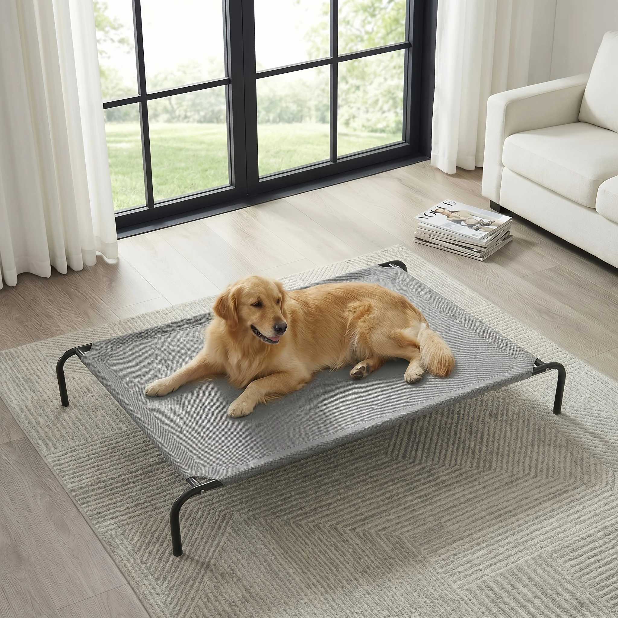 

Dog Bed - Raised Dog Bed with Washable Breathable Mesh And Metal Frame, Portable Dog Cot Bed with No-Slip Feet for Outdoor And Indoor Use