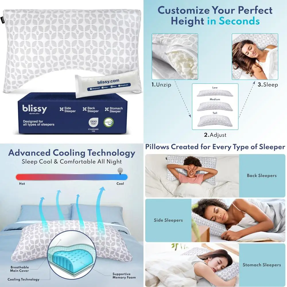 

King Size BLISSY Memory Foam Pillow with Cooling Technology - Certified Oeko-TEX & CertiPUR-US