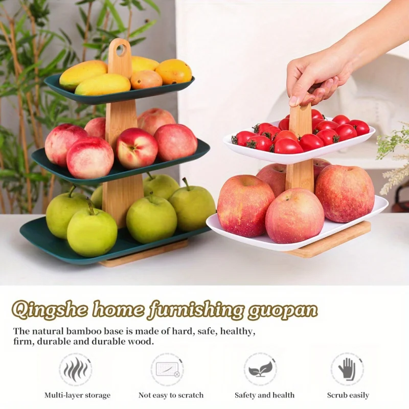 

2-уровневый 3-х уровневый бамбуковый поднос для сервировки, натуральная еда, безопасная штабелируемая подставка для фруктов, витрина для торта, органайзер для закусок, кухонная вечеринка