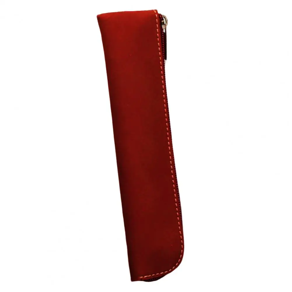 Pencil Bag Office Supplies Versatile Faux Leather Pencil Holder Retro Style Zipper Pouch for Students Portable for Office